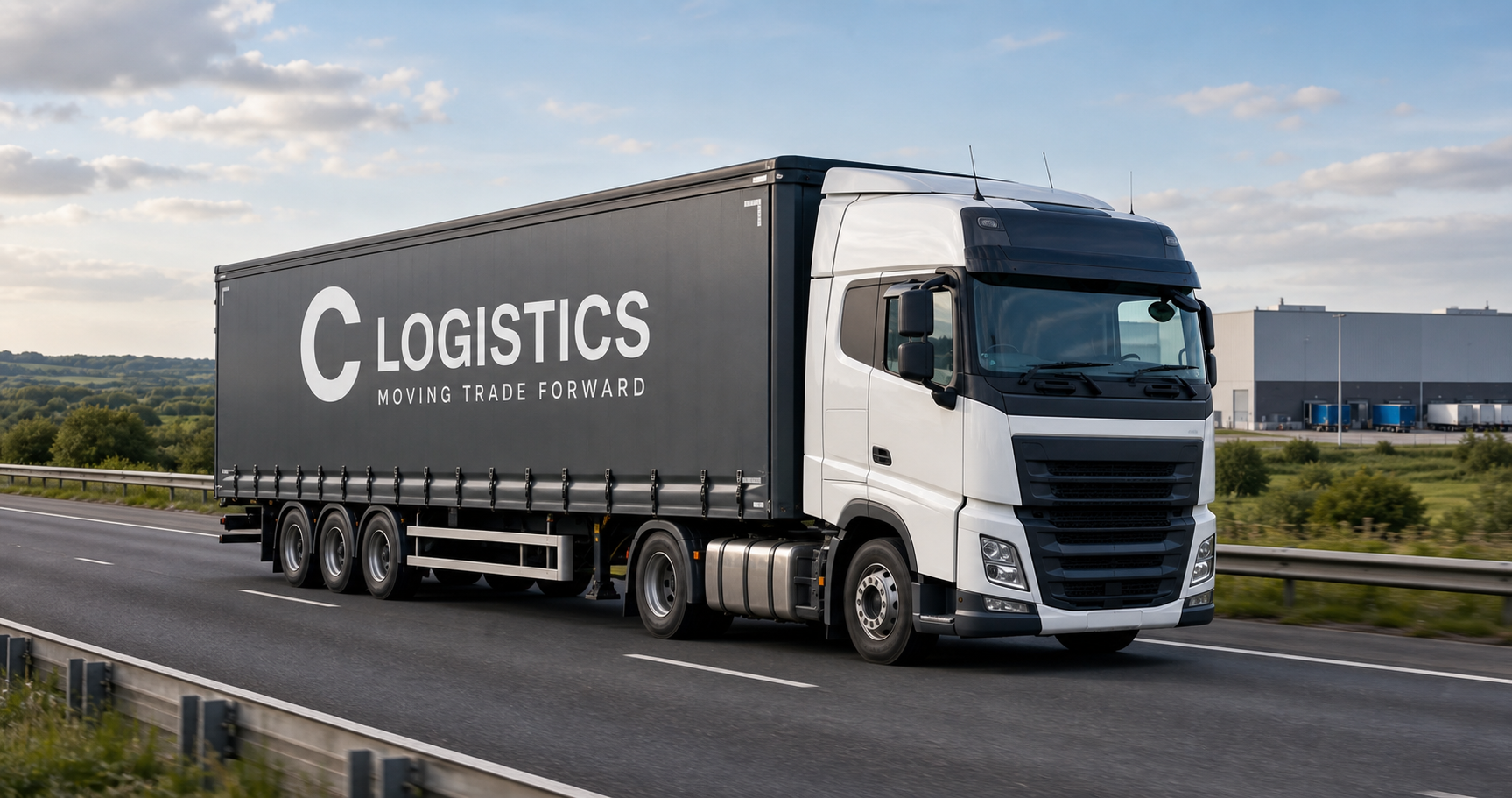 C Logistics branded road freight truck travelling on a UK motorway